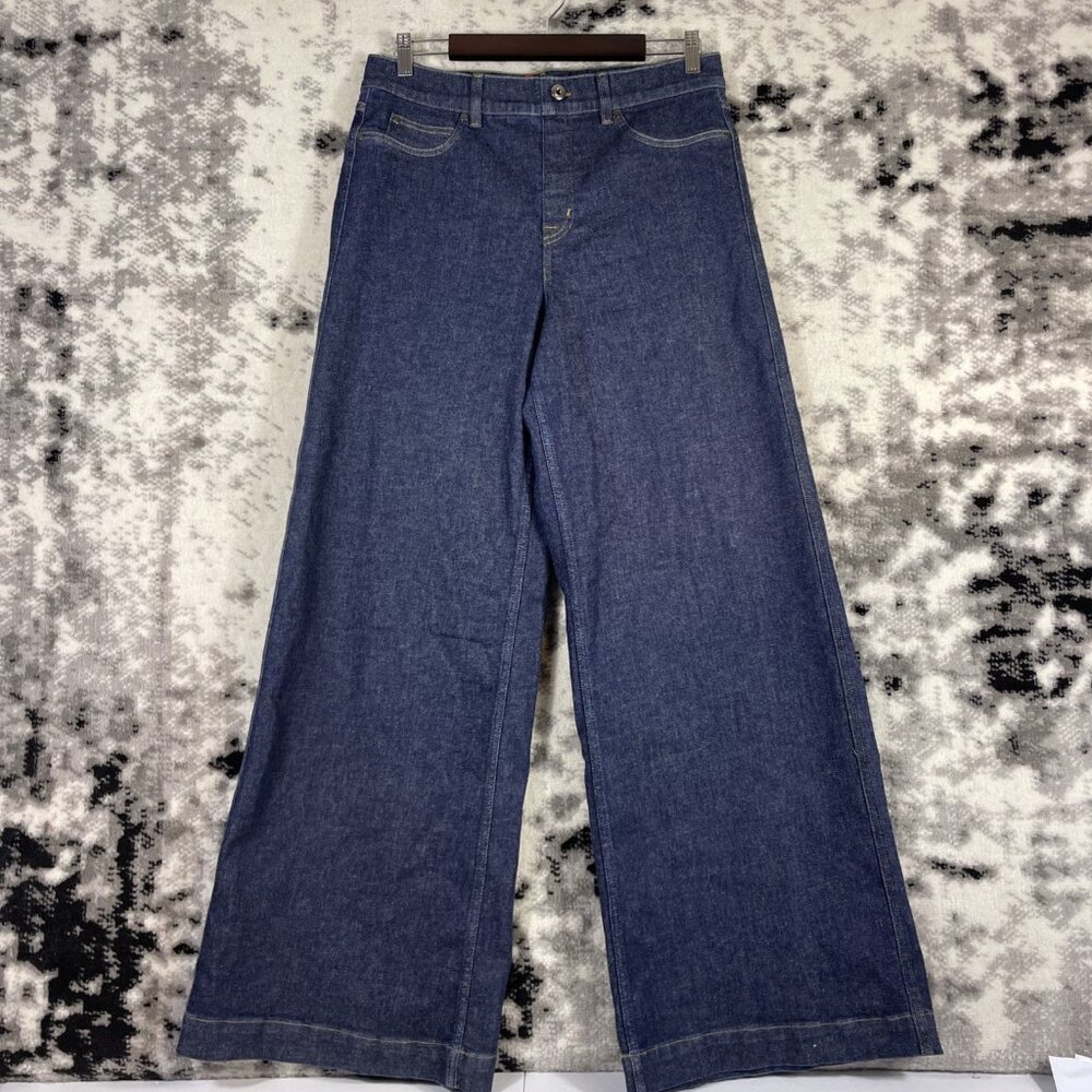 Spanx‎ Wide Ultra Wide Leg Jeans Womens Size Extra Large Dark Wash Raw Indigo